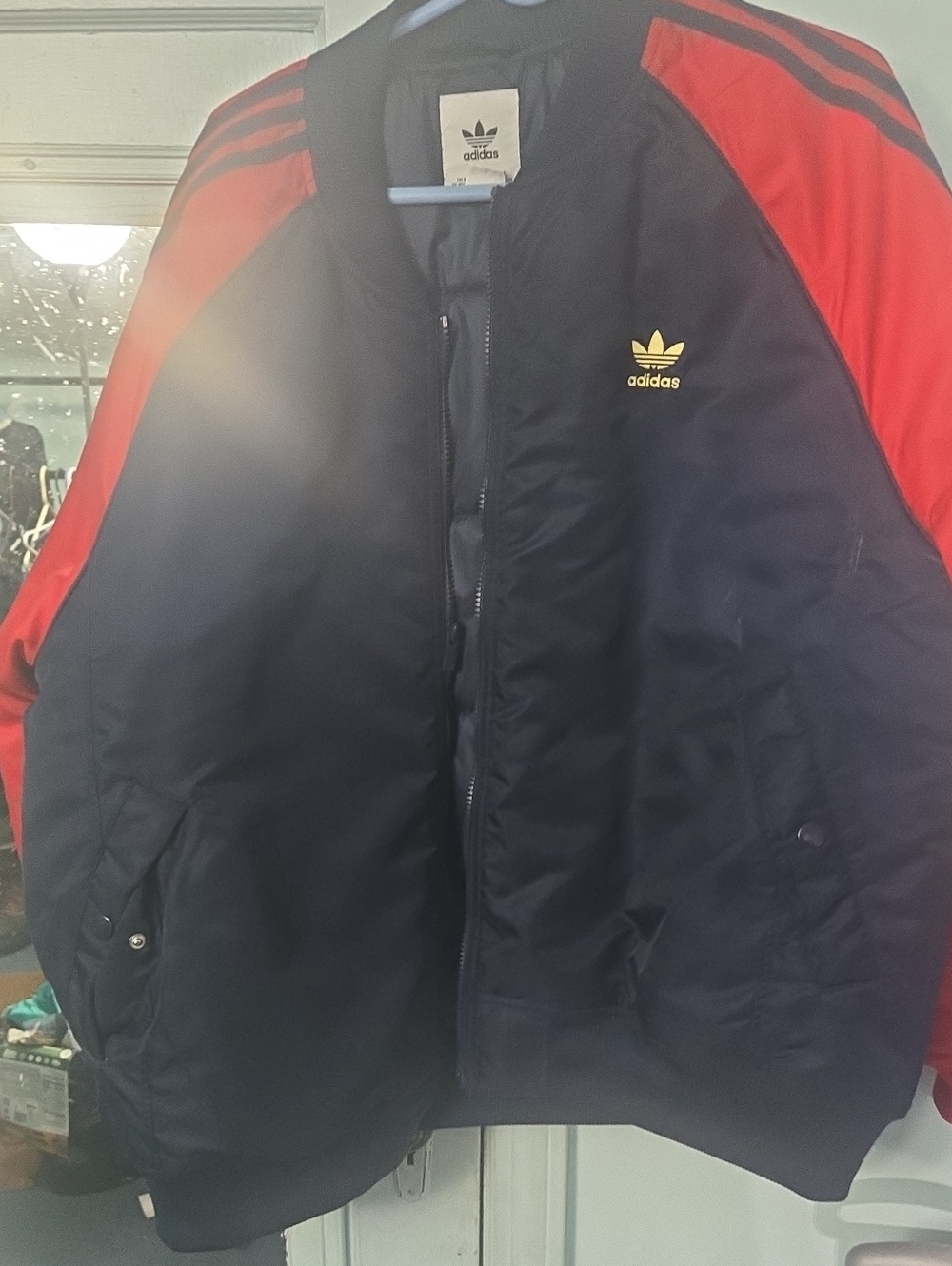 adidas Navy & Red Men's Bomber Jacket with Gold Trefoil
